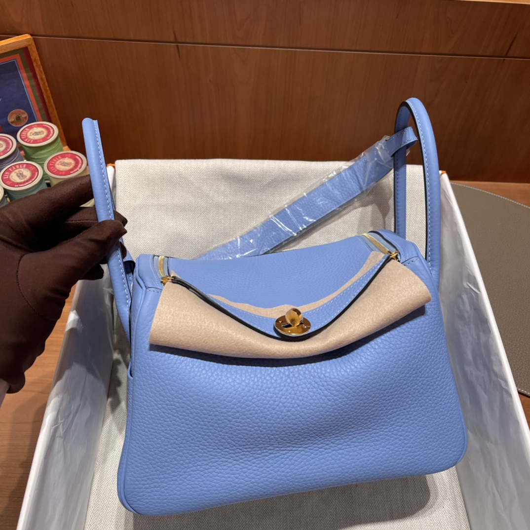 에르메스 린디백26 블루 아가테 금장 끌레망스 가죽